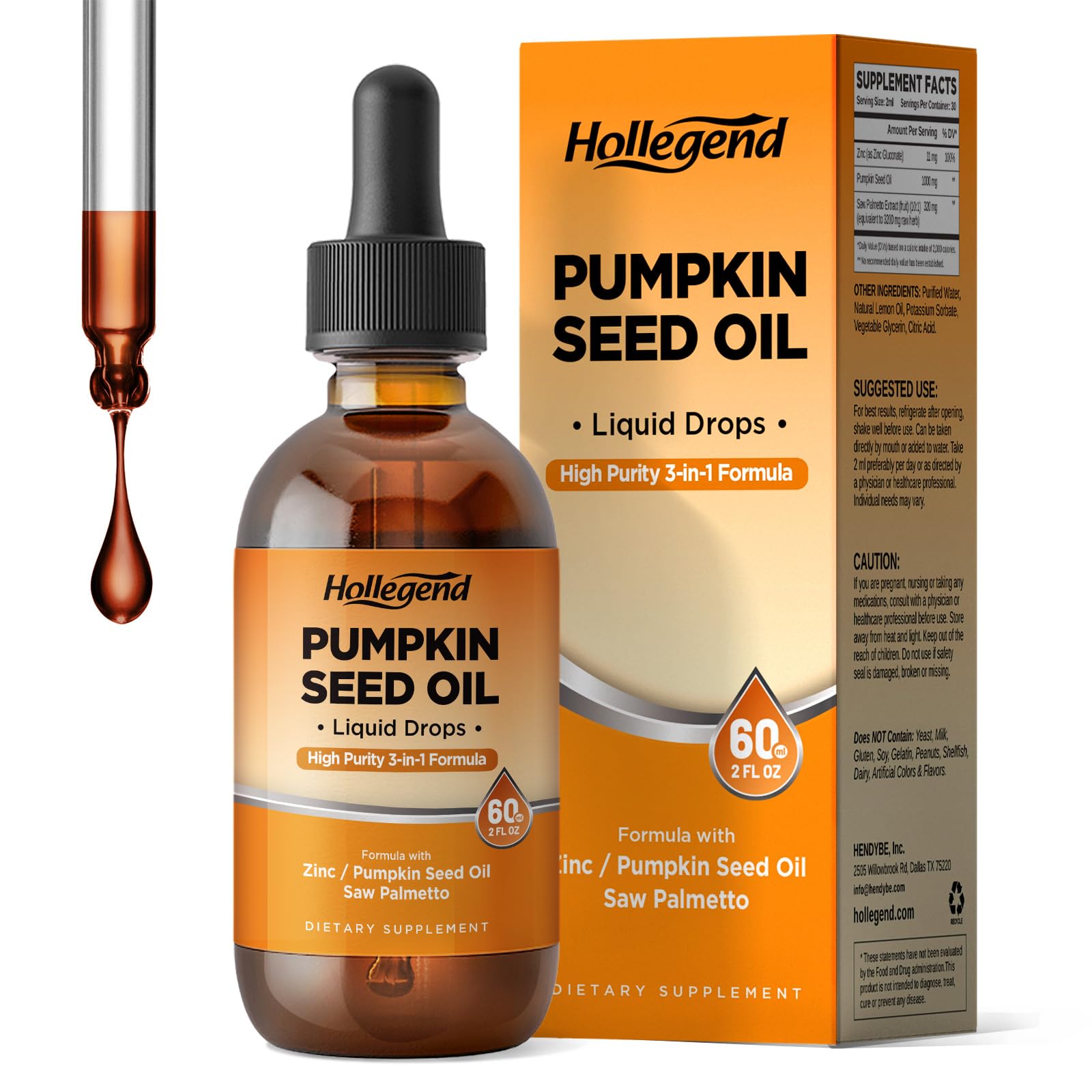 Pumpkin Seed Oil Liquid Drops for Men Women Hair Growth, Lemon, 2 Fl Oz 2 Fl Oz (Pack of 1)