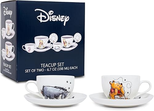Miniatura 2 de Disney Winnie the Pooh Bone China Juego de taza de té y platillo de 4 piezas | Fiesta de té con café, expreso, moca