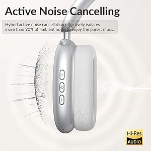 Wentronic Y02 Active Noise Cancelling Headphones,60H Battery,5 EQ Music Modes,Hi-Res Audio,Deep Bass,Foldable Wireless Over Ear Bluetooth 5.4 Headset,Breathable Leather Earpads (Silver)