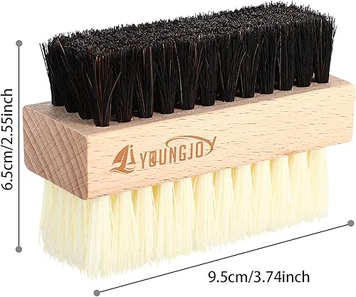 Vista 2 de YoungJoy Juego de cepillos limpiadores de zapatos de doble cara jabalí y cerdas de plástico con paño de microfibra