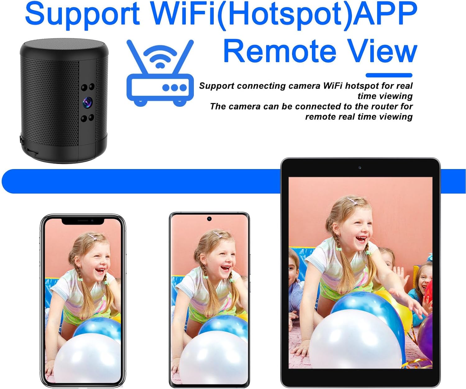 Smartphone displaying live feed from Vbestlife Stereo Speaker with Hidden WiFi Camera