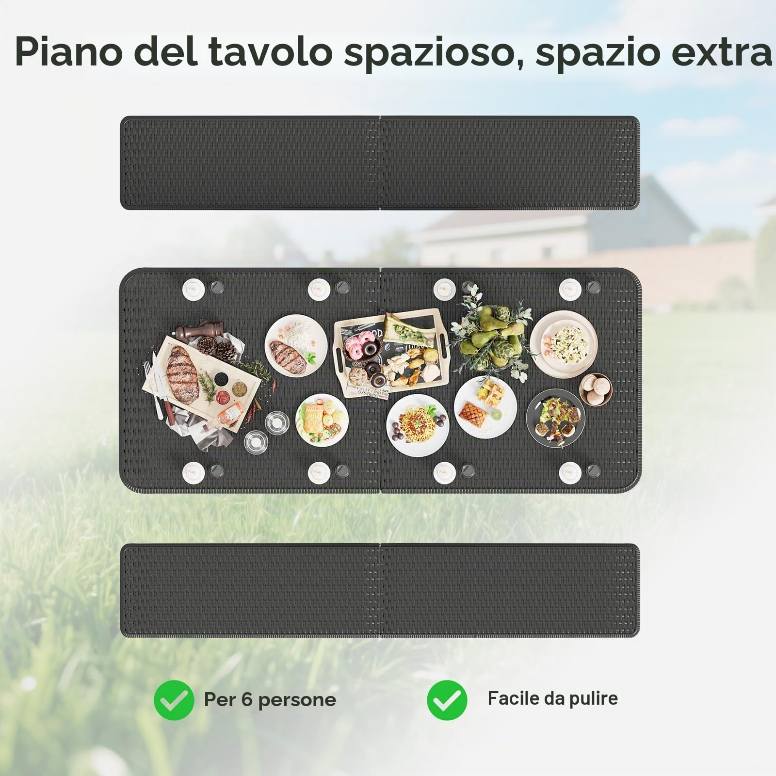 JUMMICO Set da Esterno 3 Pezzi Tavolo Giardino Pieghevole Effetto Rattan HDPE 300kg per Campeggio BBQ