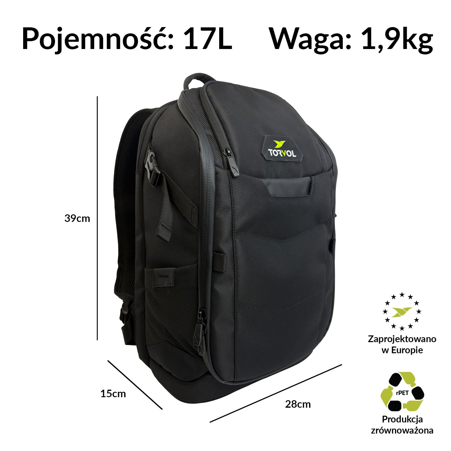 Torvol Plecak Pitstop Compact, 17L Plecak FPV na 2 drony, kieszeń na laptopa, modułowe przegrody, lekki i kompaktowy, czarny