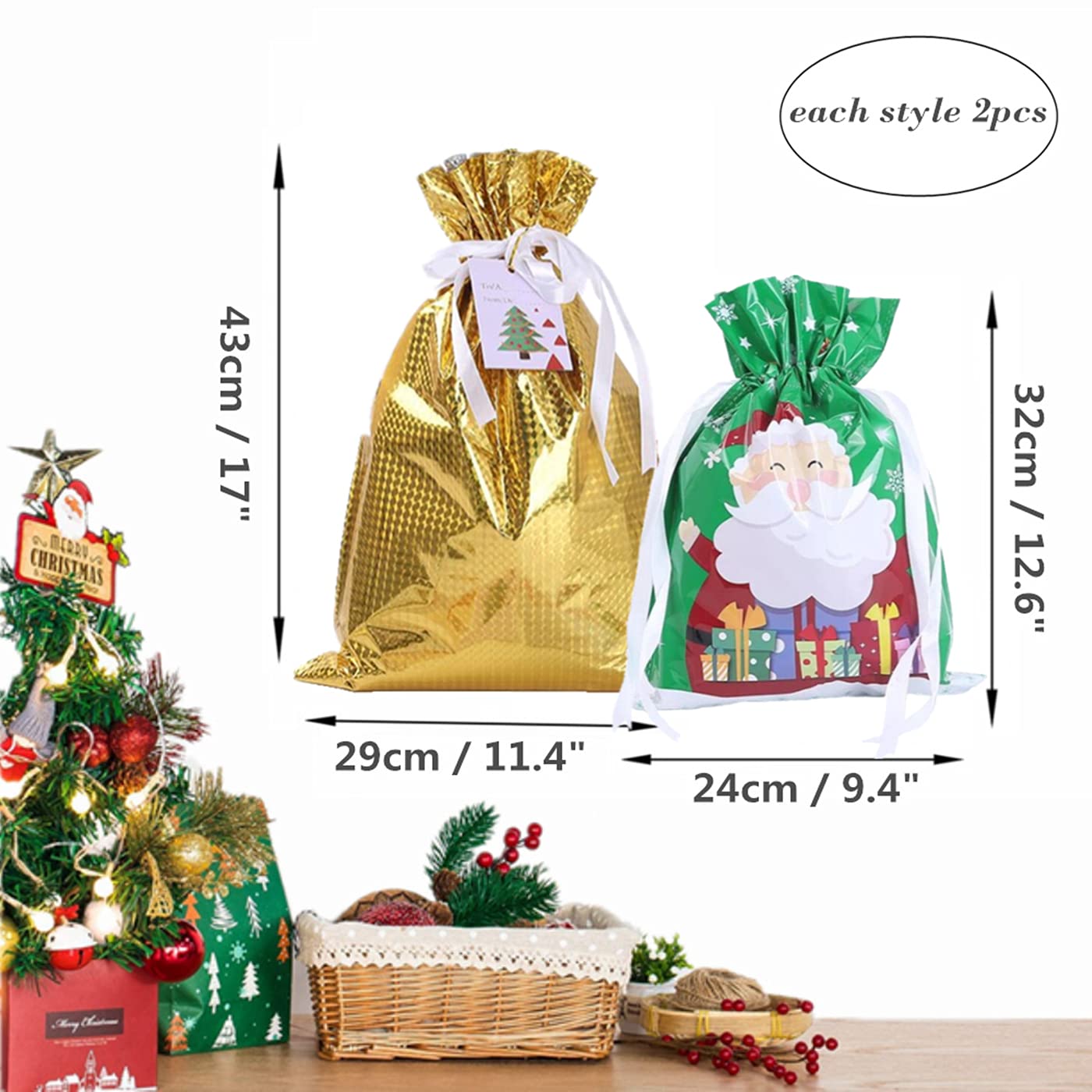 36pcs Christmas Drawstring Gift Bags - 4x6 Inch Jute Bags With 12 Holiday Designs