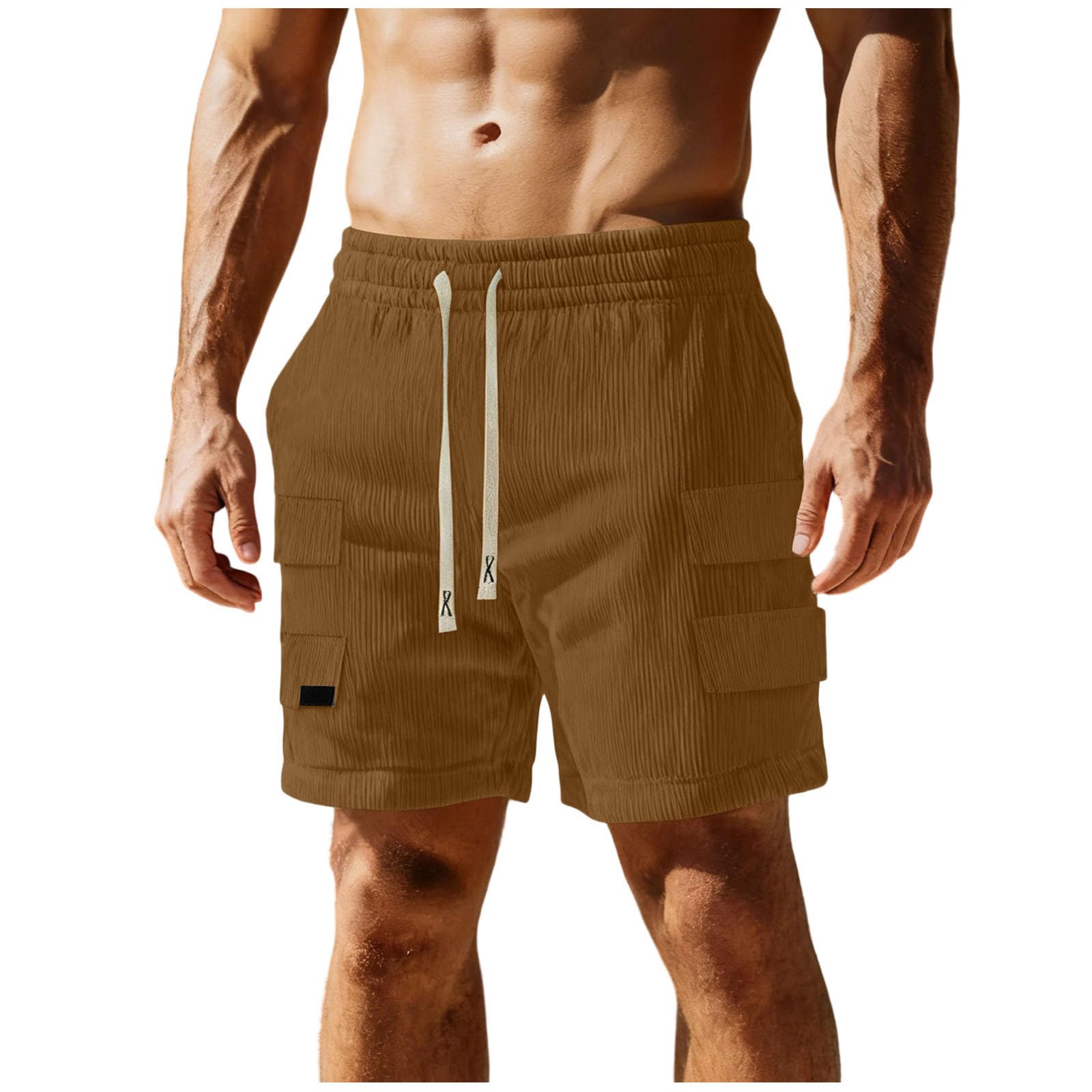 Men's Casual Shorts Corduroy Elastic Waist Drawstring Summer Beach Short