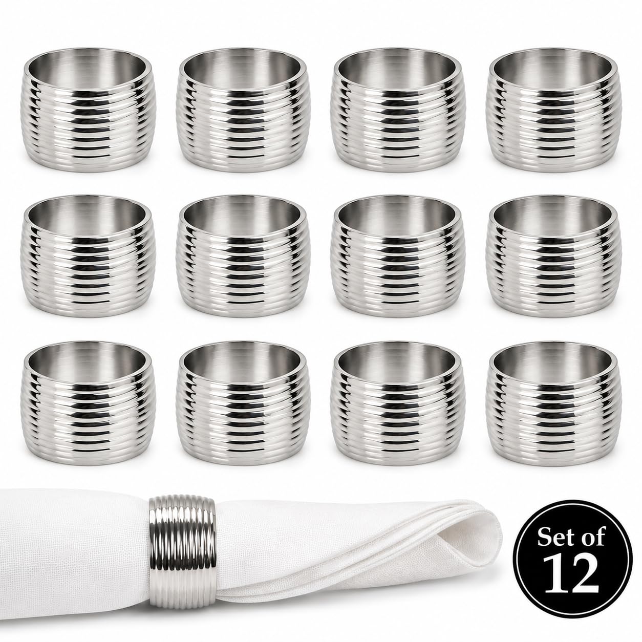 ITOS365 Set di 12 portatovaglioli verticali scanalati, in metallo di alta qualità, per tovaglioli, decorazione moderna da tavolo per matrimoni, Ringraziamento, Natale e cene