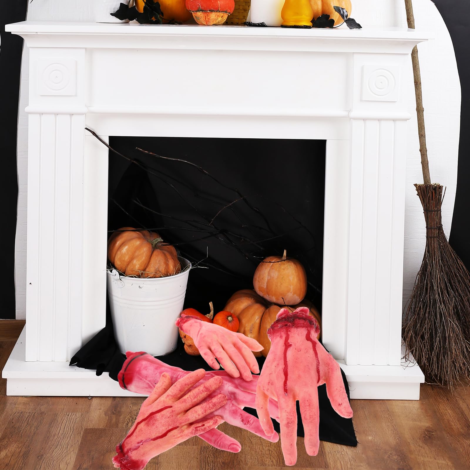 Sewroro 4pcs Halloween Severed Broken Body Parts Fake Human Hands Dead Body Parts Severed Horror Hand for Halloween Party Props Haunted House Decorations - Image 4