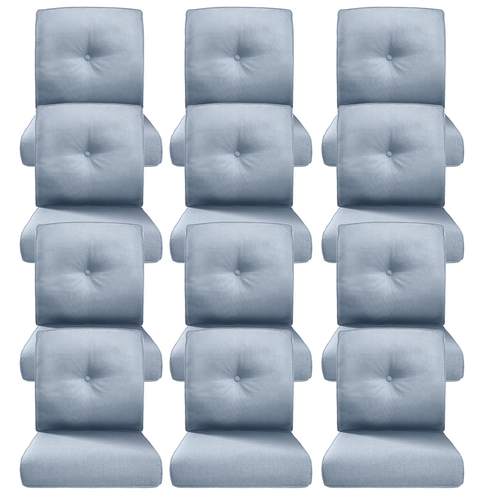 Luxury 4" Thick Outdoor Cushion Set of 12 - 22x24 Patio Furniture Cushions with 28D High-Density Foam, Water-Resistant &amp; Fade-Resistant Fabric, Removable Covers for Patio Furniture Sofa - Baby Blue