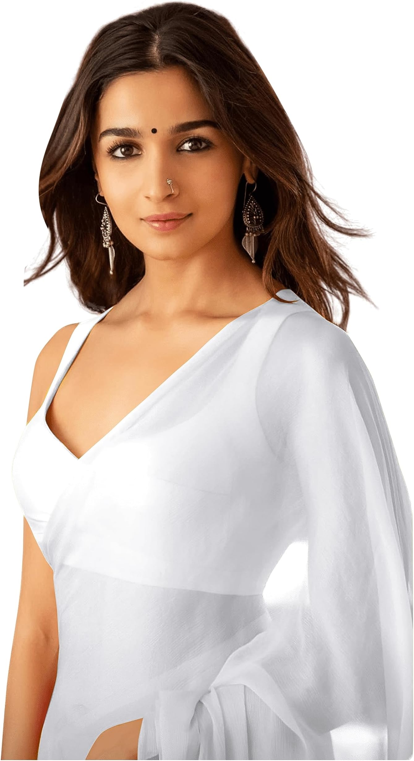 Women's Plain Pure Georgette Saree With Unstitched Blouse Piece (Rocky Aur Rani Ki Prem Kahani Alia Bhatt Saree)