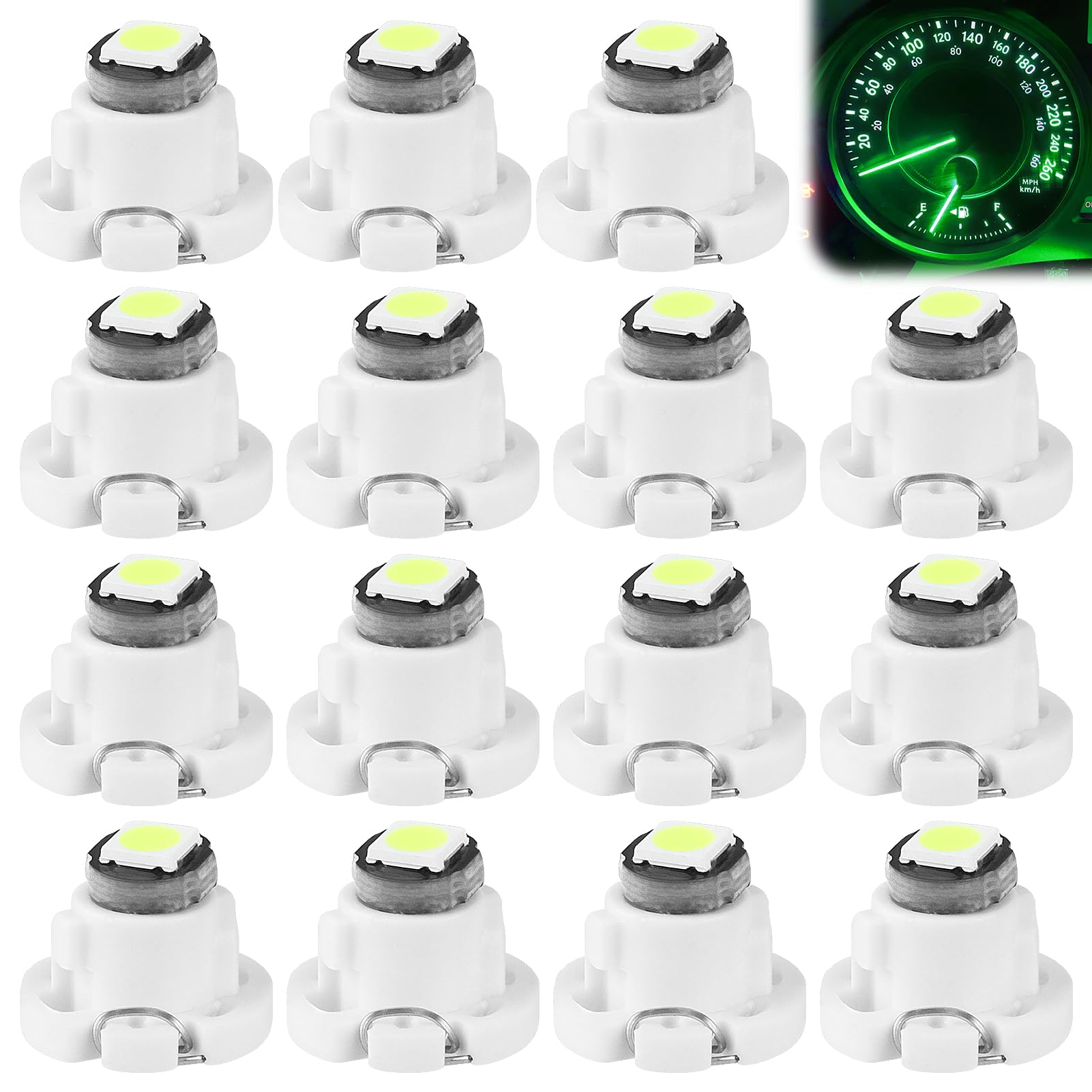 15 Pack T4.2 LED Dash Bulbs, 10mm Base 3030 SMD LED Instrument Cluster Light Replacement for Automotive HVAC AC Heater Panel Gauge Shift Indicator Map Dome (Green Light)
