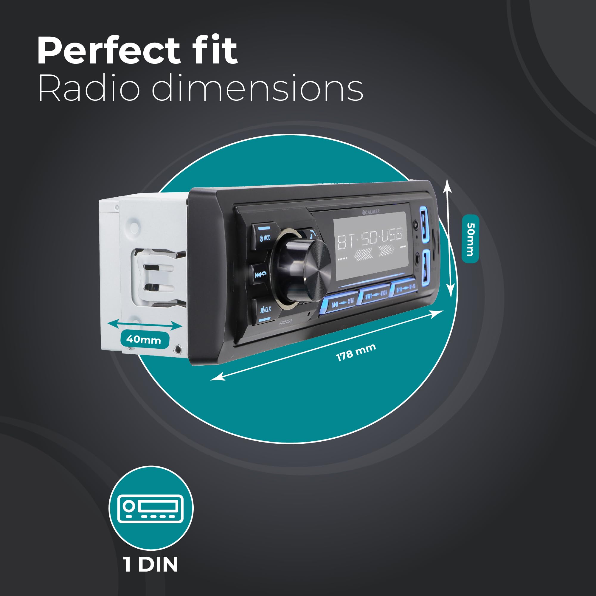 Caliber Radio Coche Bluetooth 1 DIN Dab+, Autoradio Bluetooth con Manos Libres, FM, USB/Micro SD/AUX, Carga 2.1A, MP3 Reproductor, 4x55W, RCA, 40mm