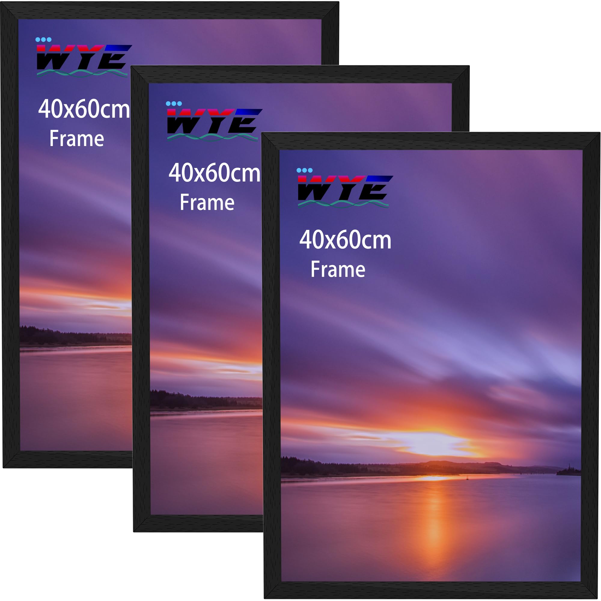 Wyewye Black 40X60 Cm Picture Frames 3 Pack Wood, Acrylic (Not Glass) 40X60 Cm Photo Frame For Print, Certificate, Photo, Only Hang On The Wall,