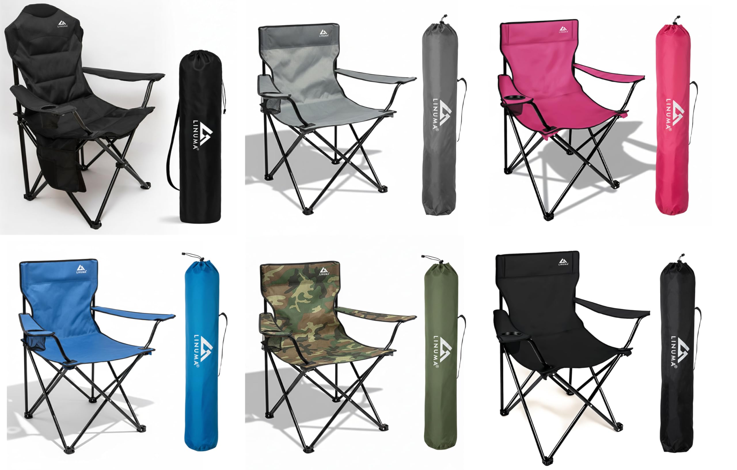 LINUMA® Campingstoel zwart – opvouwbare klapstoel met bekerhouder – ideaal voor festival, vissen & camping