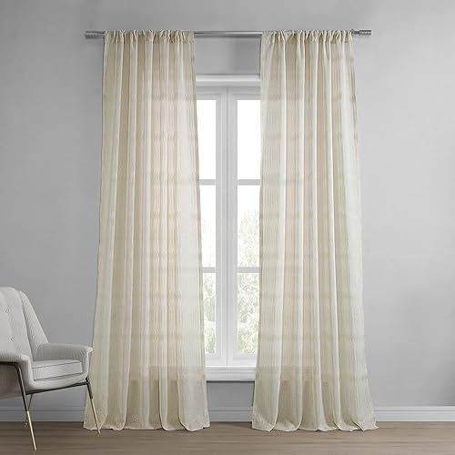 HPD Half Price Drapes SHCH-81863B-96, Polaris - Cortinas traslúcidas de lino con estampados para sala de estar, 50 x 96 (1 panel), color beige
