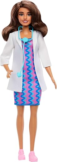 Barbie Careers Doctor Fashion Doll Wearing Removable Look with White Coat, Dress &amp; Shoes, Plus Stethoscope Accessory