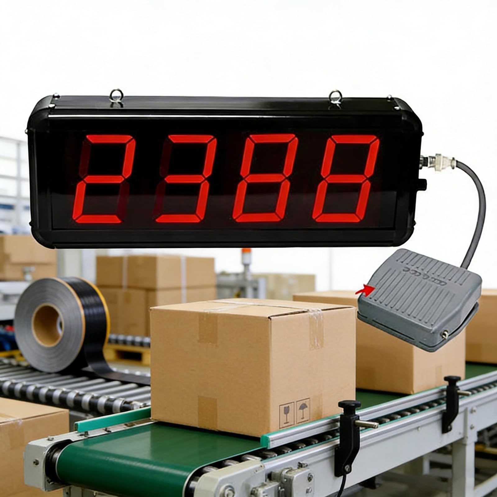 Contador transportador de pantalla de 4 dígitos, contador digital electrónico con pedal, 1 paso 1 cuenta, 0-9999, para fábrica escolar