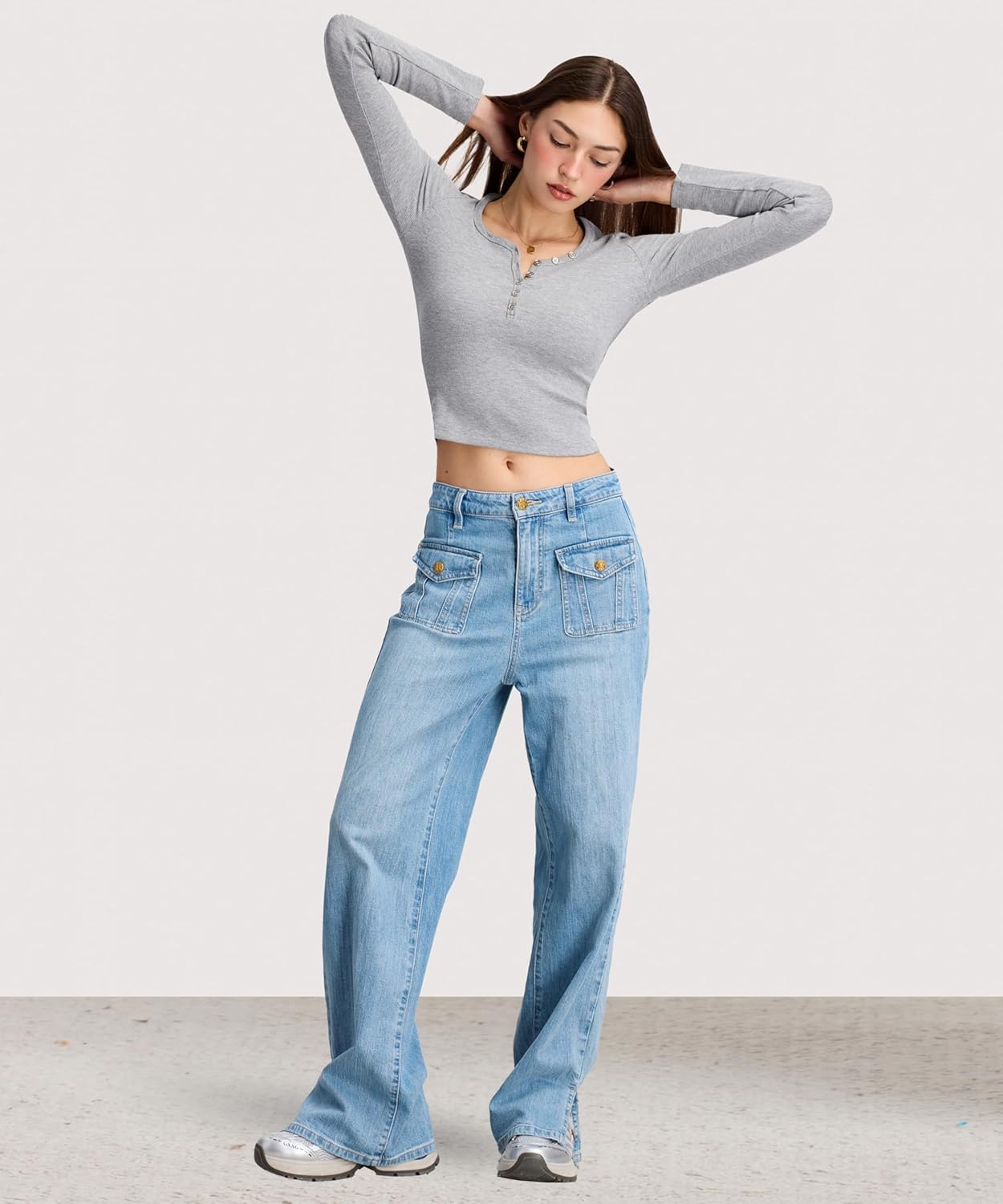 Women's Sweetheart Neck T Shirts Slim Fit Ribbed Henley Tee V-Neck with Buttons Trendy Crop Tops - Image 3