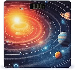 Digital Bathroom Scale for Body Weight - High Precision,Outer Space Galaxy Solar System Printed Weight Scale Whit Backlit LED Display,with BMI,Room Temperature Measurement,Kg/lb Switchable