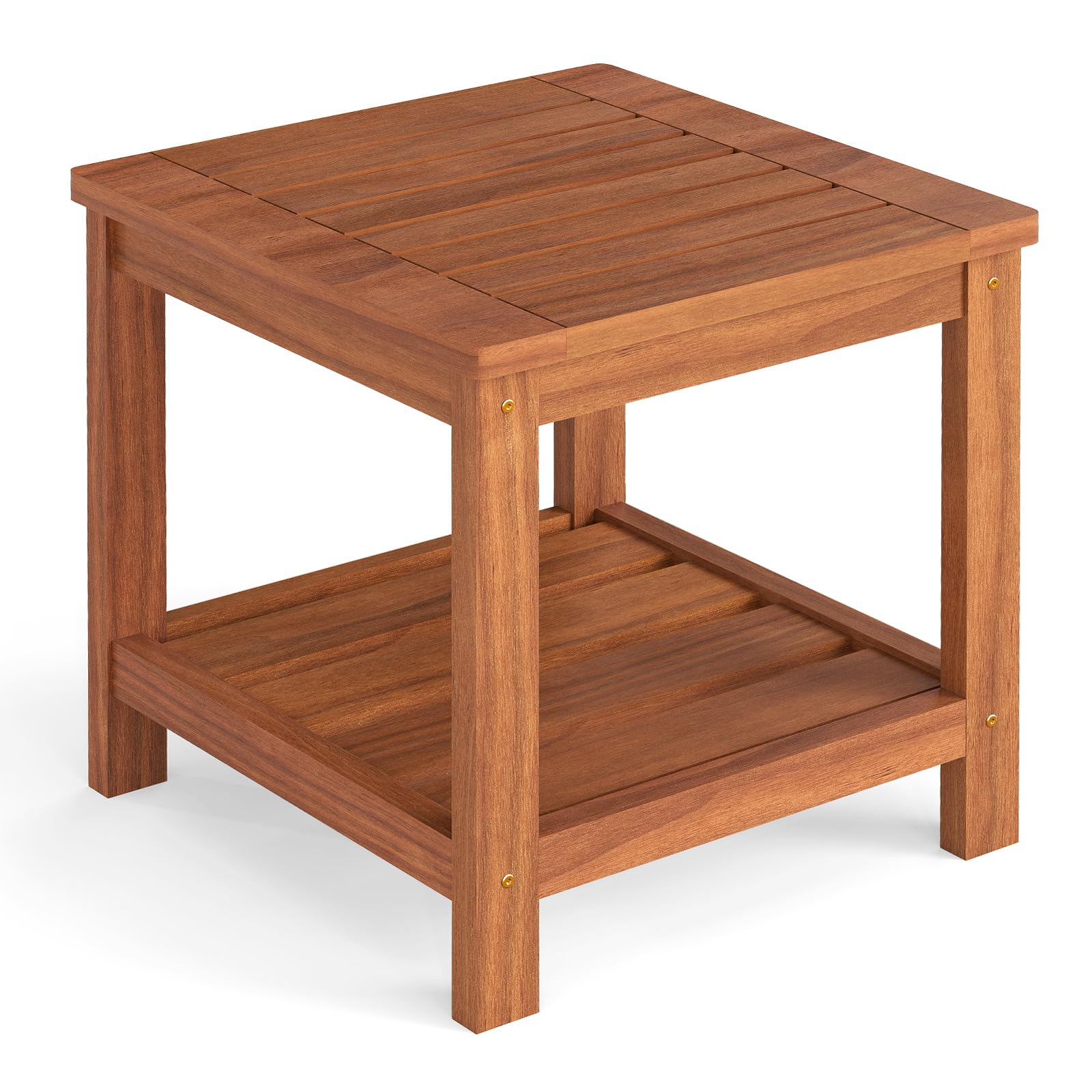 COSTWAY Mesa Auxiliar Madera Acacia, 45x45x44 cm, Mesa Terraza Exterior de 2 Niveles, Cuadrada Baja Jardin Balcon Exterior Interior Piscina Patio, Natural (44cm)
