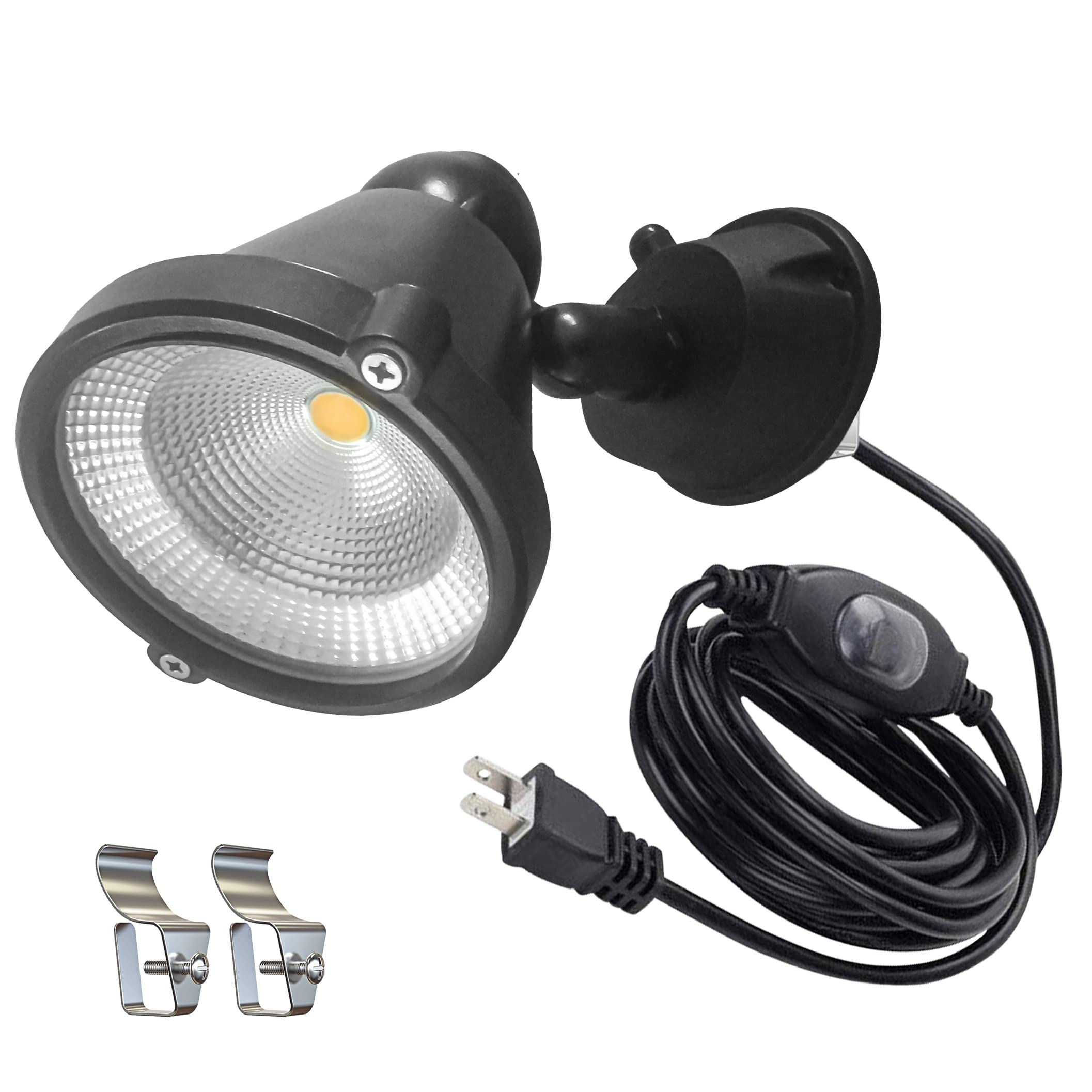 Kiven Plug in LED Indoor/Outdoor Waterproof Spotlight with 9.84 FT Plug-in Cord, 20 Watts Plug in Accent Light with Vinly Siding Hooks for Plants, Porch, Garden?Vinly Siding(Warm White)