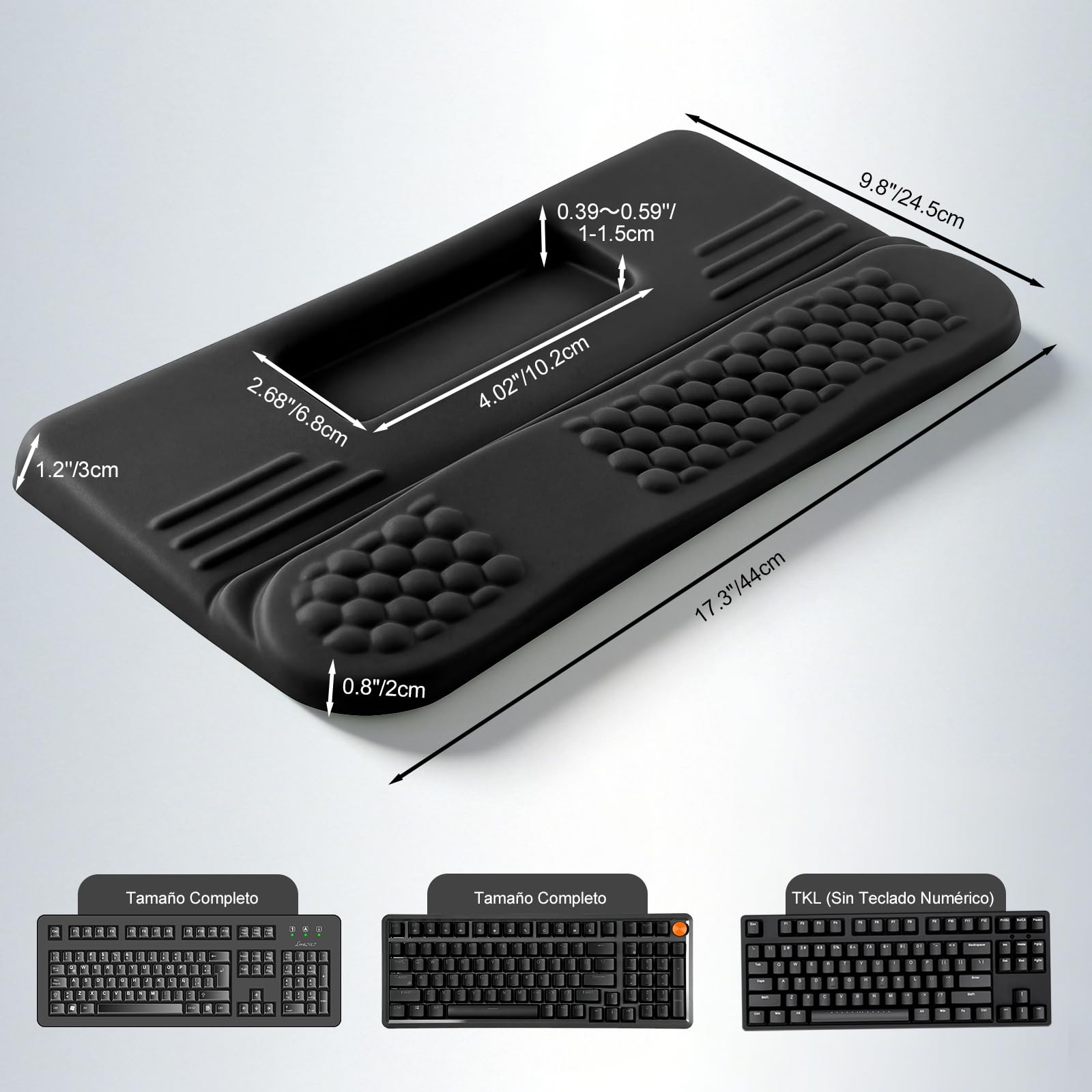 LIMOUS Reposamuñecas Ergonómico para Teclado, Soporte Elevador Ajustable 2 Ángulos con Caja de Almacenamiento, Almohadilla Ola de Espuma Viscoelástica, Base Antideslizante para Oficina y Gaming-Negro