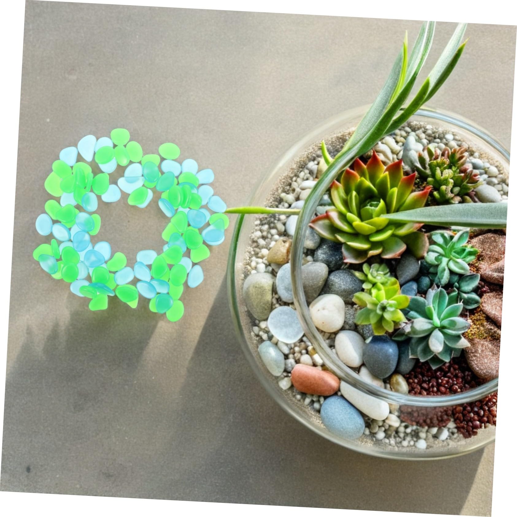 HEMOTON 500 Pièces Galets Phosphorescents Décoratifs Pierres Lumineuses pour Aquarium Jardin Allée Décoration Aquarium Gravier Solide et Résistant