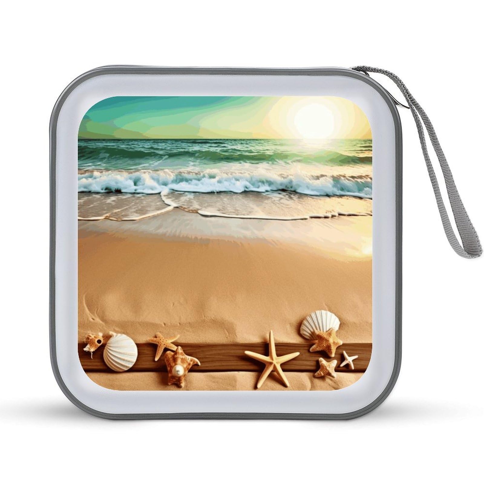 VstaDank Ocean Beach Theme 40 Capacity DVD CD Case with Zipper and Portable CD Storage Hard Plastic CD Storage Organizer for Home Car Travel