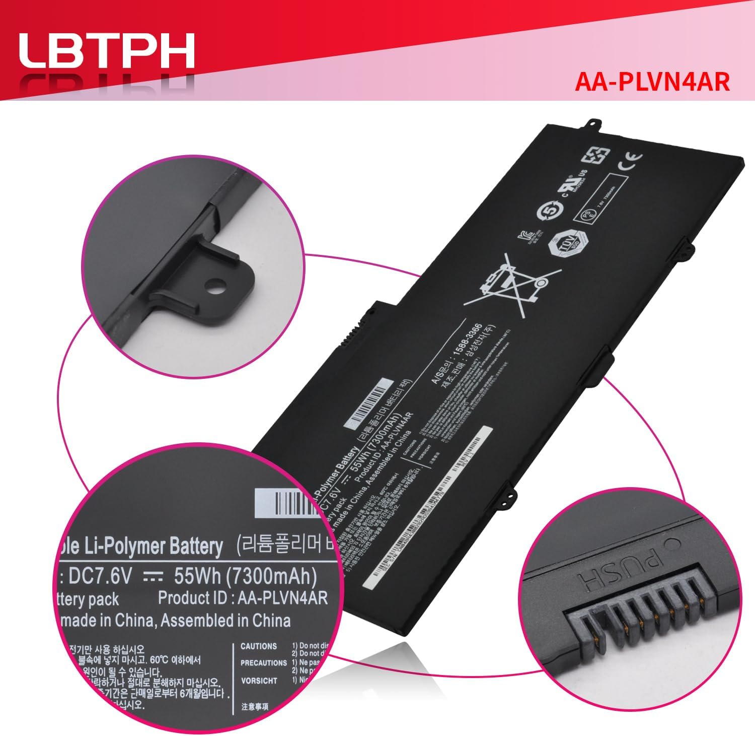 AA-PLVN4AR Compatible Laptop Battery Replacement for Samsung ATIV Book 910S5J-K01 910S5J-K02 930X3G-K02 930X3G-K05 940X3G 940X3G-K01 940X3G-K02 940X3K-K03 9 Plus 940X3G Ultrabook 7.6V 55Wh