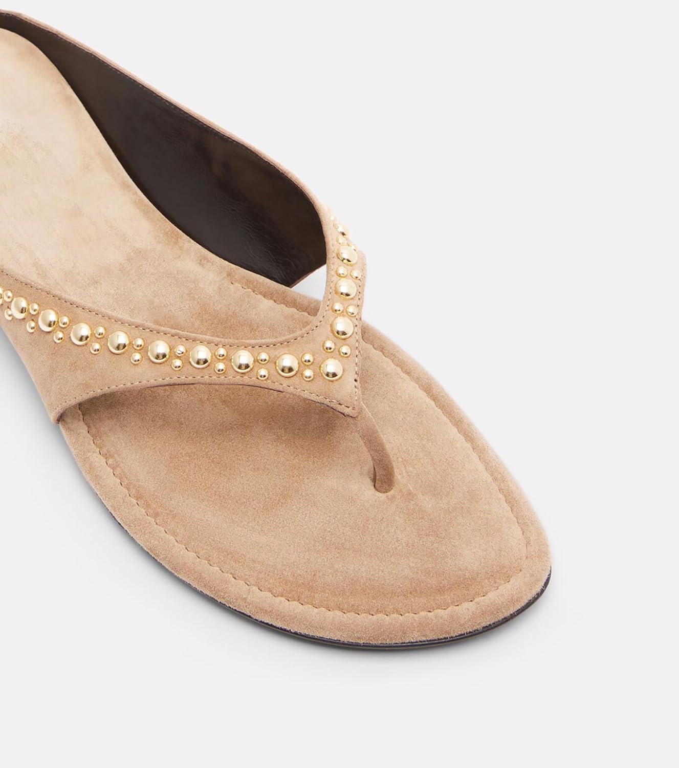 Women's Suede Thong Flip Flops Embellished Studded Flat Sandals Open Toe Slip On Slides for Summer Casual Beach
