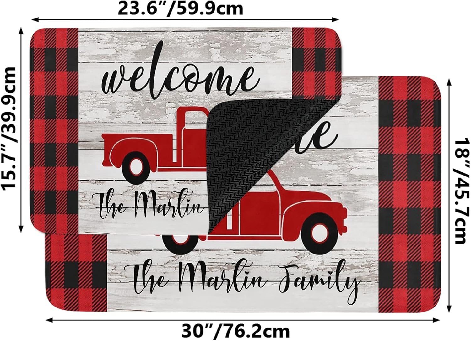 Red Vintage Truck Personalized Doormat Text Name Custom Indoor Outdoor Pet Mat Entrance Rugs Home Decor Welcome Door Mats 30 x 18 Inch