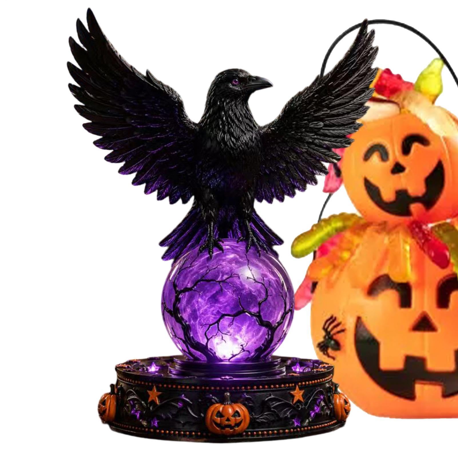 di gotico corvo fantasma estetico piccole statuette | Globo di Halloween realistico pipistrello gatto gufo per casa camera da letto ufficio casa stregata fattoria mensola camino