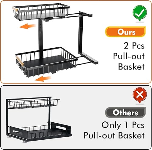 Miniatura 4 de Paquete de 2 organizadores en forma de L para debajo del fregadero, estante deslizante de 2 niveles, almacenamiento debajo del fregadero para