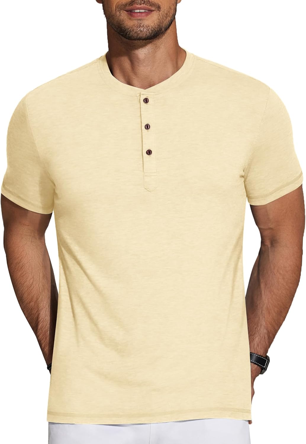 COOFANDY Men's Henley Shirts Short Sleeve Casual Basic Tee Summer Button Henley Soild T Shirts