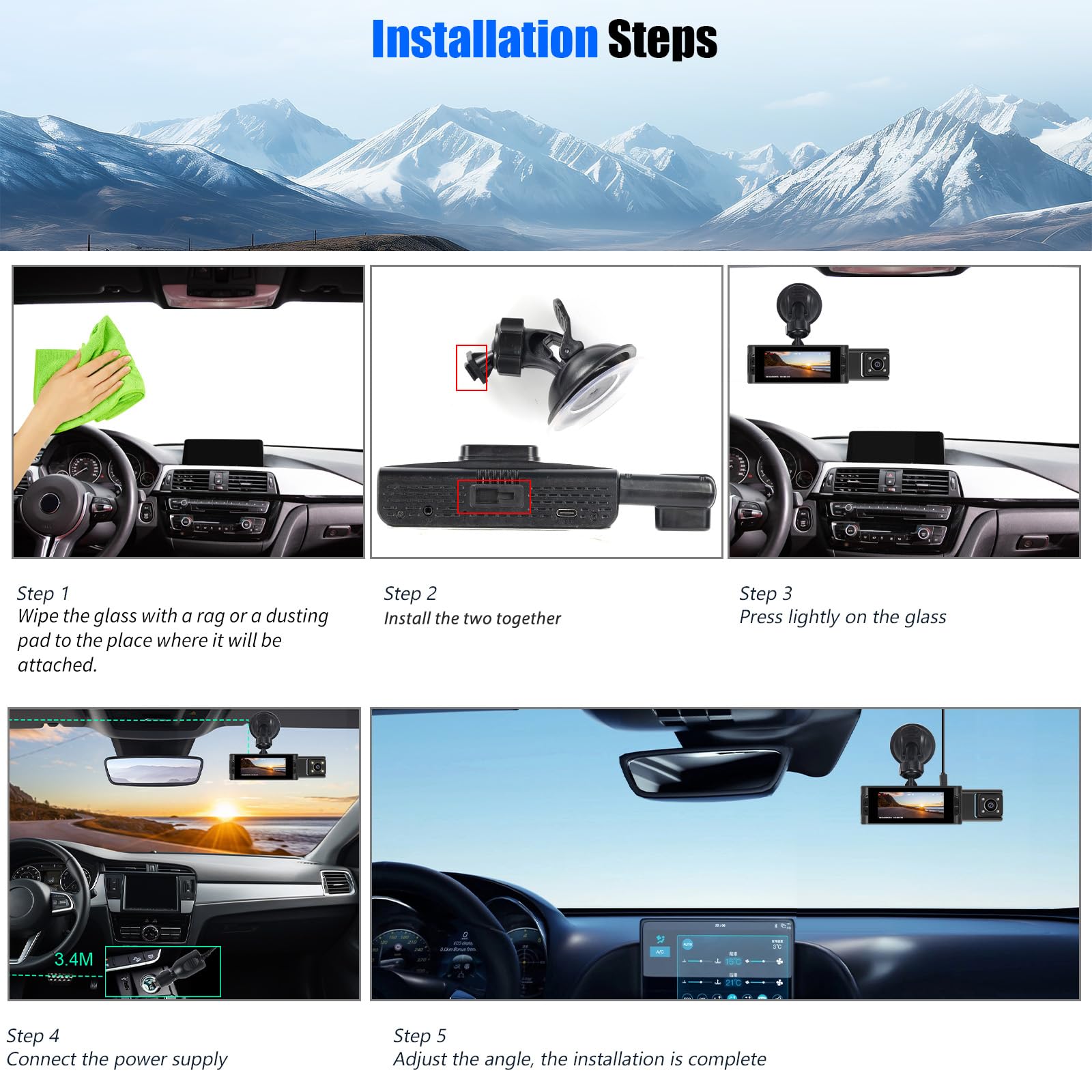 CAMECHO Vision Nocturne Dashcam 1080P kamera samochodowa przód i tył z WiFi 3,16-calowy ekran 2-kanałowa dashcam z nagrywaniem w pętli wykrywaniem ruchu