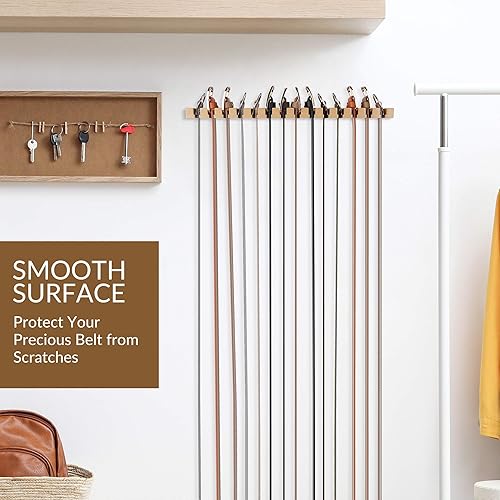 Miniatura 5 de ZEDODIER Percha para cinturón para armario, resistente estante de madera para hombres y mujeres, capacidad de almacenamiento de 14, soporte para