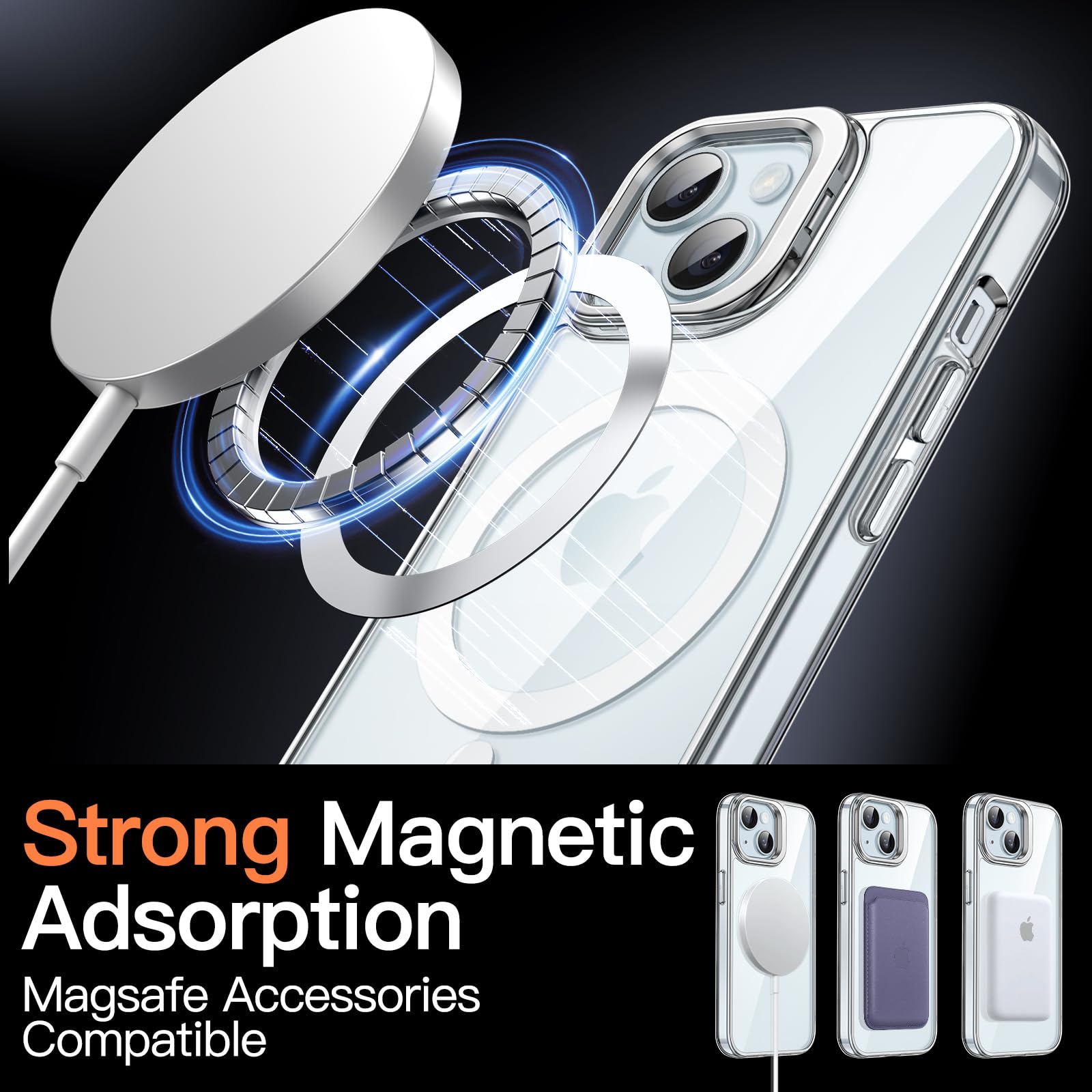 JETech Cover Cavalletto per iPhone 15 Pro Max 6,7 Pollici, Integrato Supporto Anello Fotocamera, Anti ingiallimento Antiurto Cellulare Custodia, Antigraffio Chiaro Retro (Trasparente
