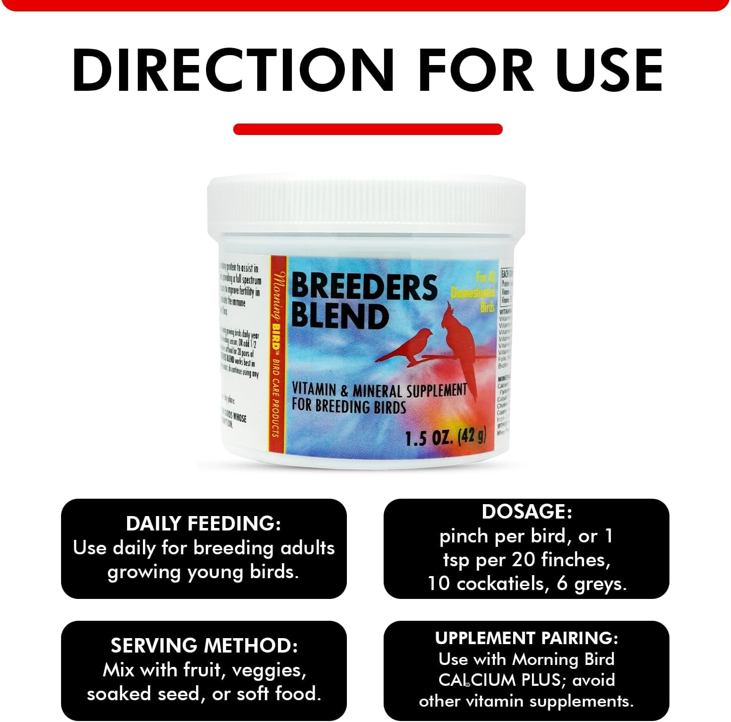 Morning Bird Breeders Blend 1.5 oz – Protein Supplement for Birds – Supports Breeding, Chick Growth, Muscle Development & Immune Support – Daily Vitamin Blend for Strong Bones & Overall Health