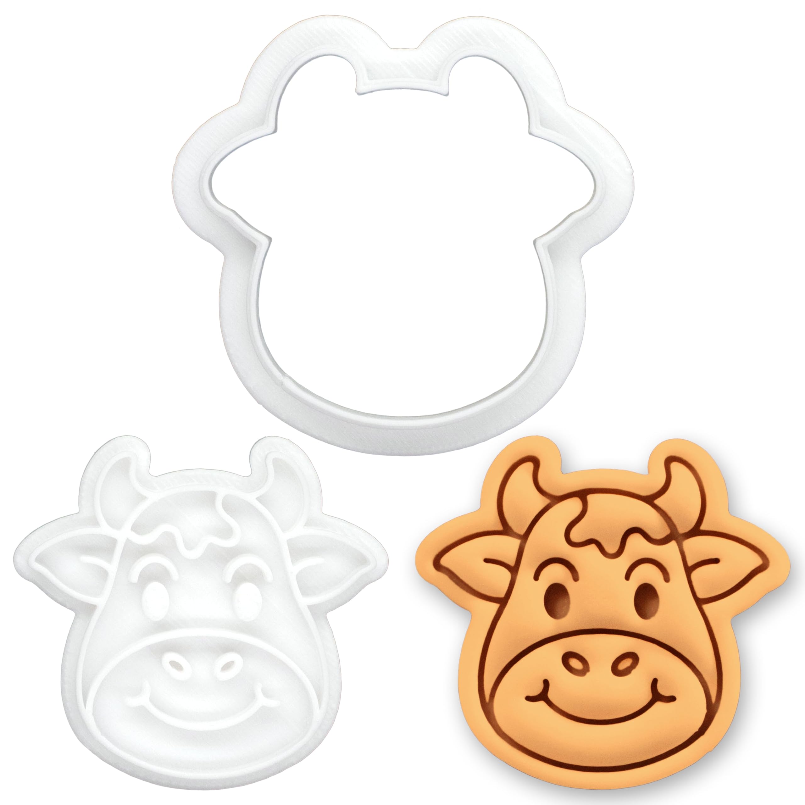 BAKERLOGY Cheerful Cow Mini Cookie Cutter & Stamp Set – Cute Farm Animal Fondant Embosser for Baby Shower, Birthday Party, Rustic Barnyard Wedding
