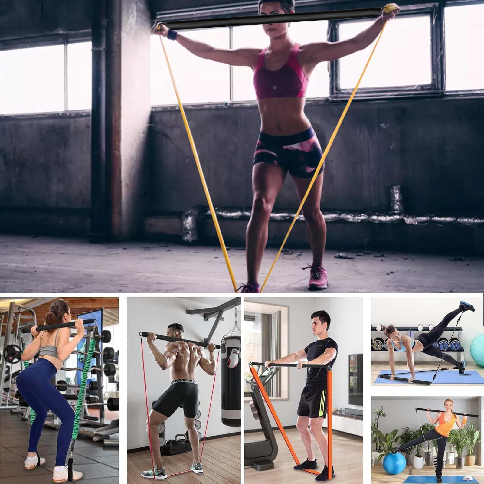 Barra de Pilates Barra,Osuter Barra de Bandas de Resistencia Portátil 100 cm,Barra Gimnasio de Gomas Elasticas Fitness Pilates,para Yoga Entrenamiento de Fuerza, Equipo de Entrenamiento de Ayuda Depor