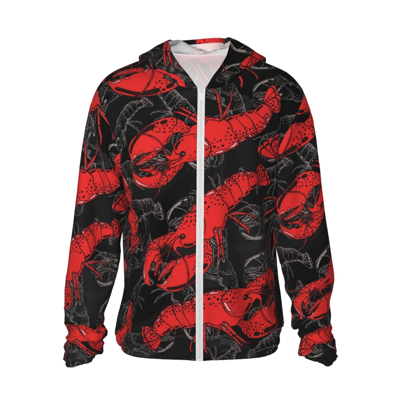 UPF 50+ Sun Protection Jacket Red Cooked Boiled Lobster Zip Up Hooded Cooling Shirt