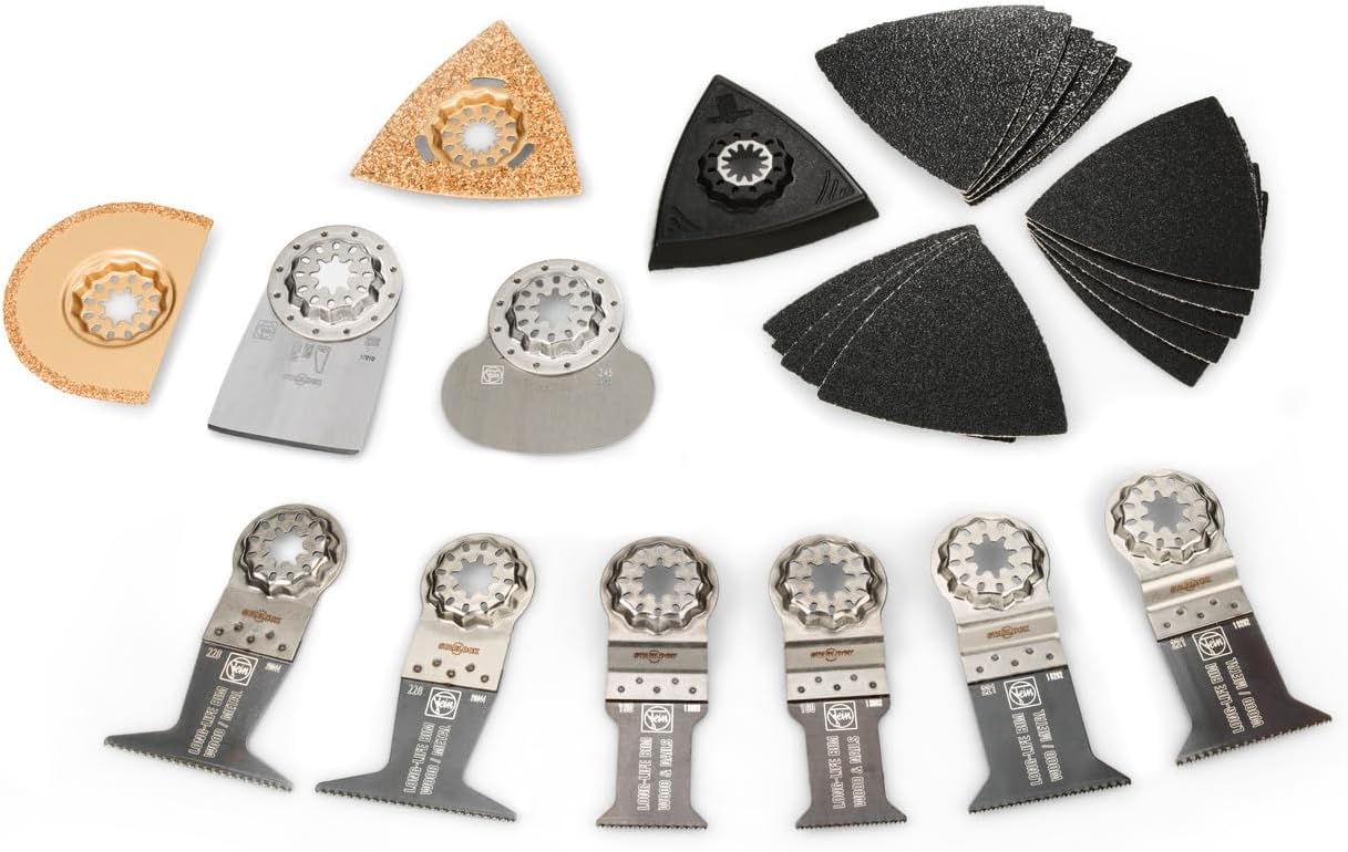 Fein Best of Starlock Renovation Set - 26-Piece Kit for Cutting, Sanding and Scraping Tasks in Wood, Metal and Other Materials, Compatible with Multi-Tools - 35222967060