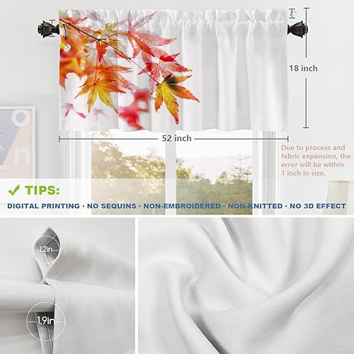 Miniatura 5 de Shrahala Cenefas de cocina de arce rojo natural, hojas blancas, cortinas de media ventana, tratamiento de ventana de poliéster multicapa para sala