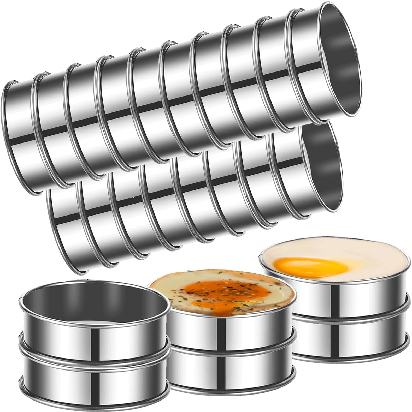 24Packs English Muffin Ring 3.15 Inch Crumpet Rings Stainless Steel Double Rolled Tart Rings, Round Metal Cooking Pastry Ring Molds for baking