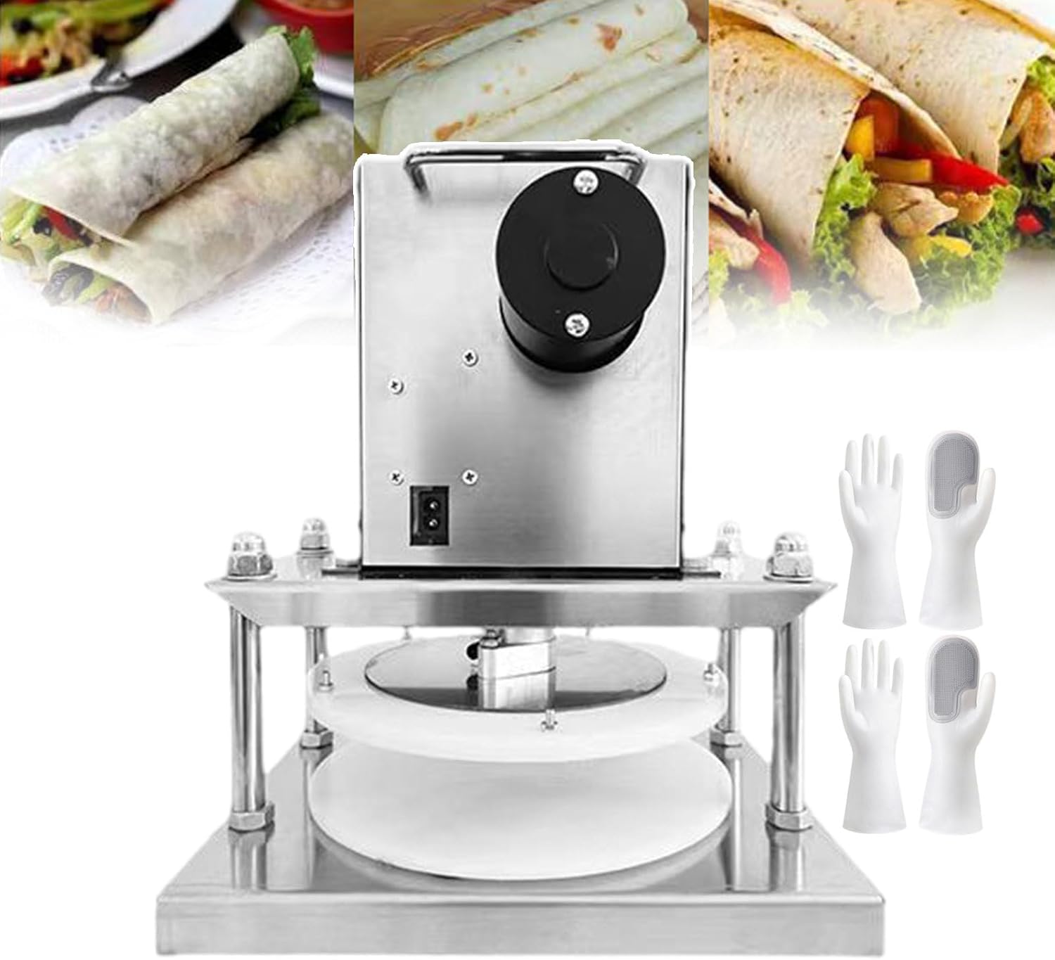 Pizza Dough Press Machine, 8.6"/9.8inch Commercial Pizza Dough Forming Machine, Stainless Steel Electric Pizza Maker, Dough Food Press with Start Switches and Thickened Base for Home,22cm