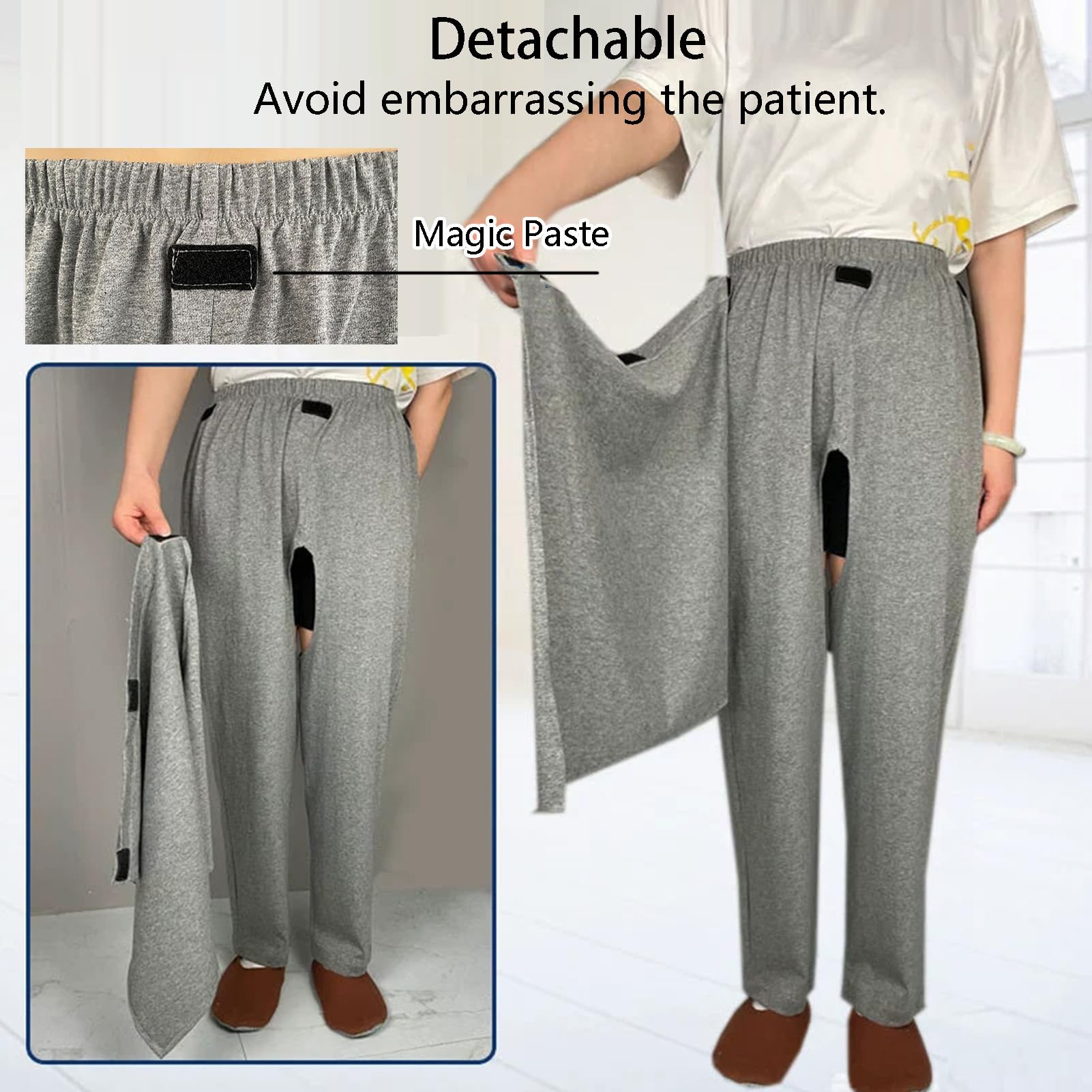 Pantalons De Soin pour Personnes Âgées À Ouverture À l'entrejambe avec Rabat Avant Pantalons Longs pour Incontinence Adulte pour Patients Alités