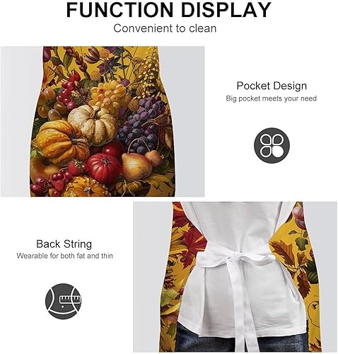 Miniatura 6 de MUSM Apron for Adults - 27.6 X 31.5 Inch, Heavy-Duty Polyester Aprons with Two Large Pockets, Waterproof Pale Yellow Flowers Kitchen Apron for