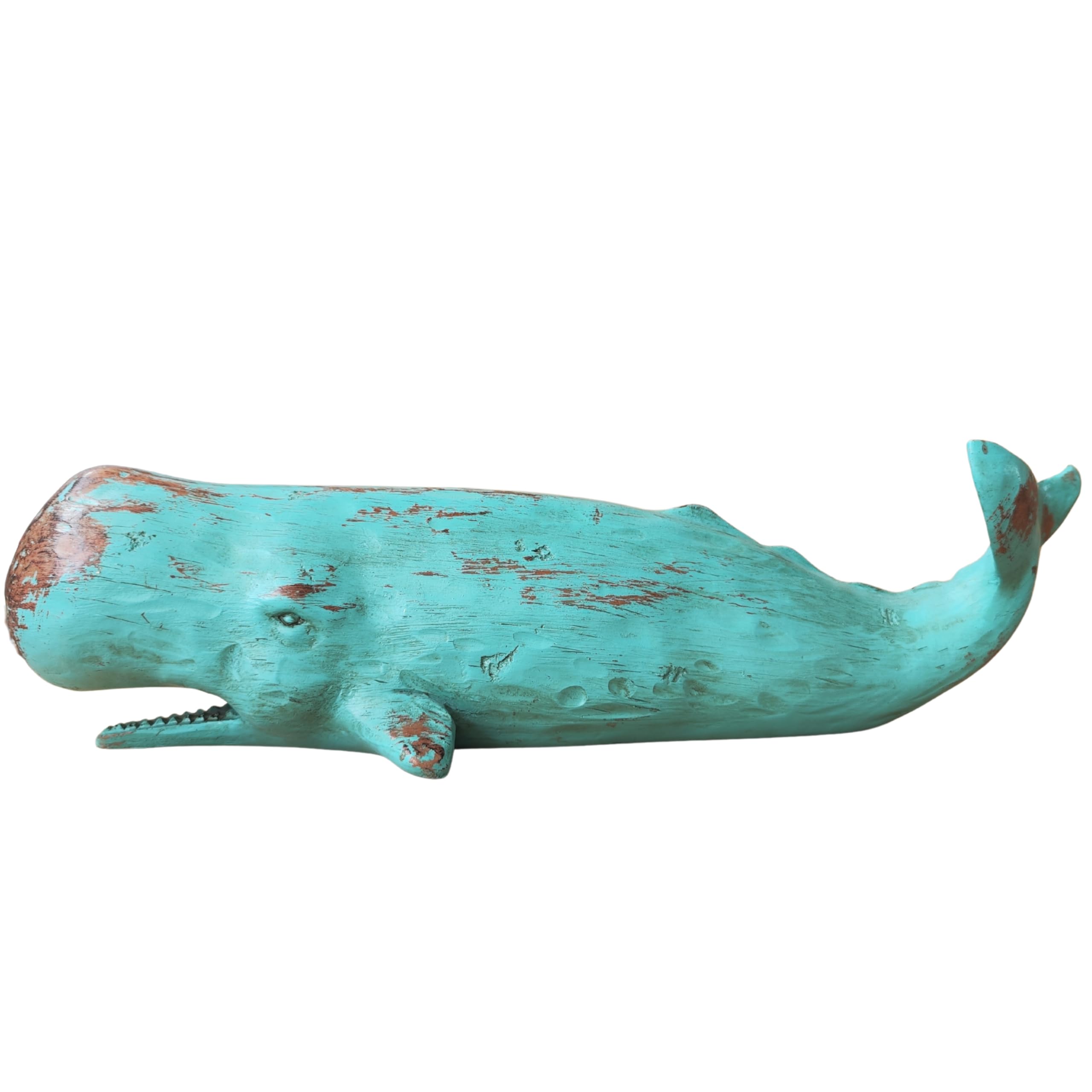 MichaelNoll Wal Dekofigur Statue Skulptur aus Polyresin - Maritim Deko für Wohnung in Holz-Optik Grün - Dekoration modern für Wohnzimmer, Schlafzimmer oder Badezimmer - 40x12,8x11,5 cm