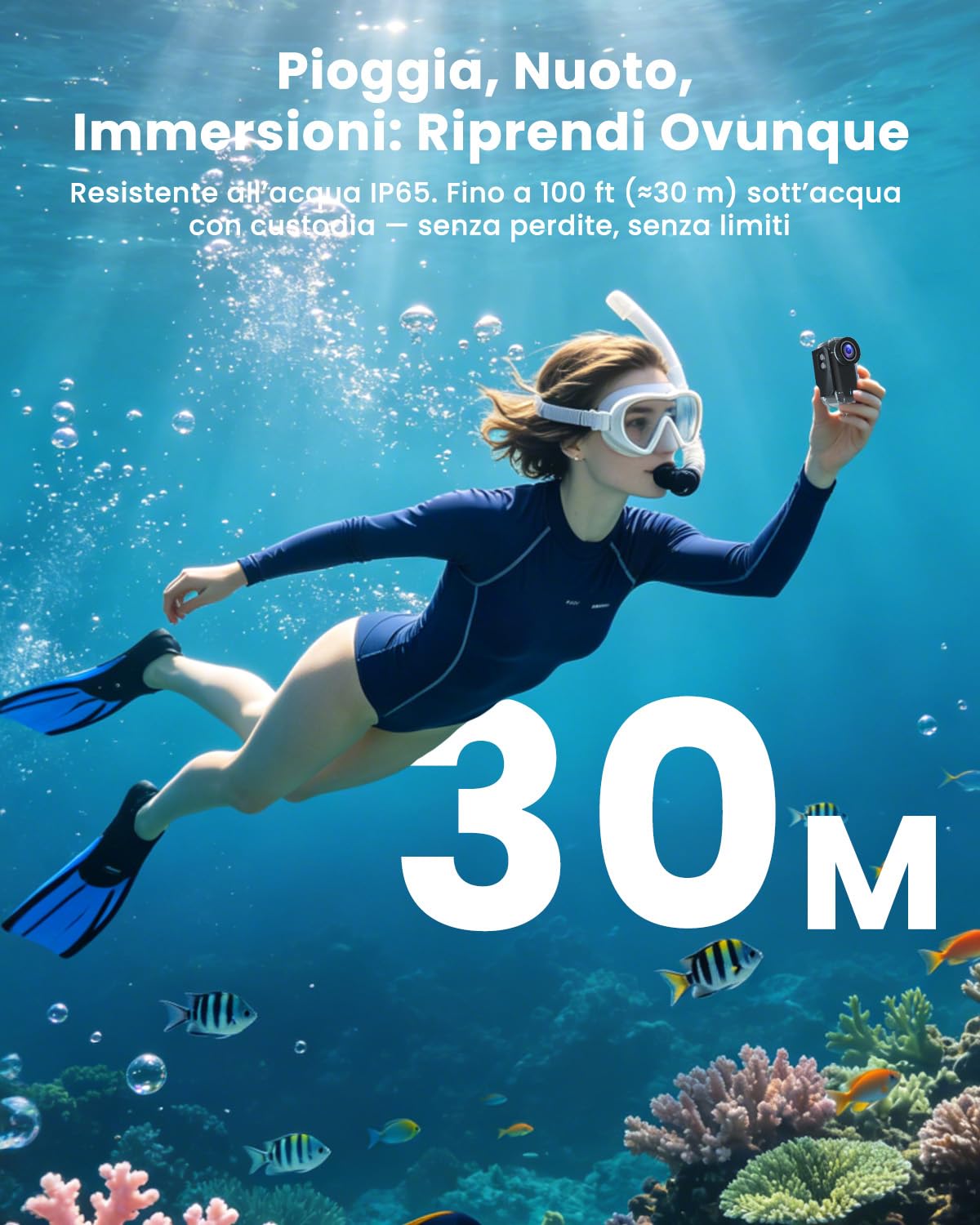 Action Cam, Body Cam 4K 64 GB, Mini Action Cam, Telecamera Moto con Batteria da 1200 mAh(240min), Mini Camera Impermeabile IP65, Compatta Telecamera per Moto Vlogging