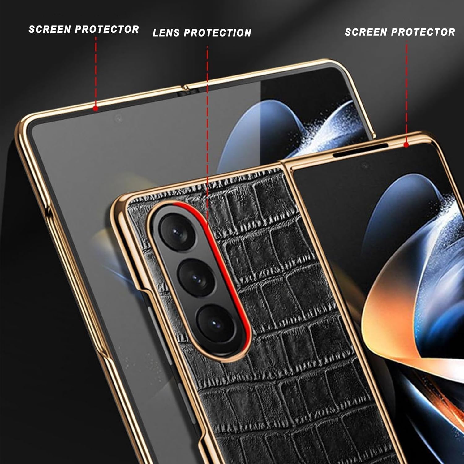 Cell Phone Case for Samsung Galaxy Z Fold 5 5G, Premium Genuine Leather Hard PC Protection Case Ultra-Thin Flip Shockproof Protective Cover