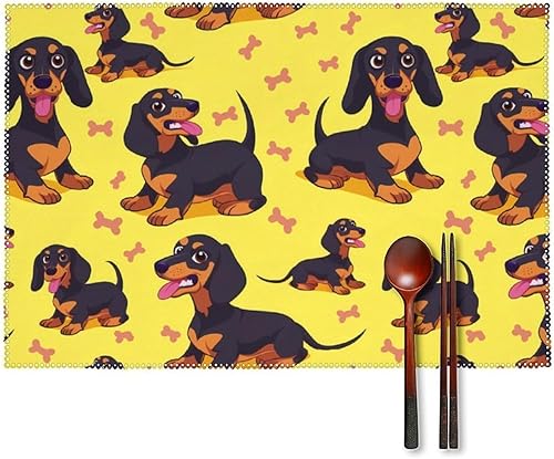 Dachshunds Dog Placemats Set of 6 Resistant Table Mats Washable Place Mats for Dinner Party Table Decoration